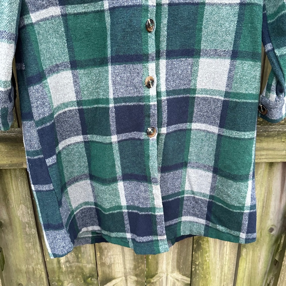 SHEIN Plaid Longline Shacket Shirt Jacket Y2K Grunge Green Navy Gray Size Small - Picture 5 of 10